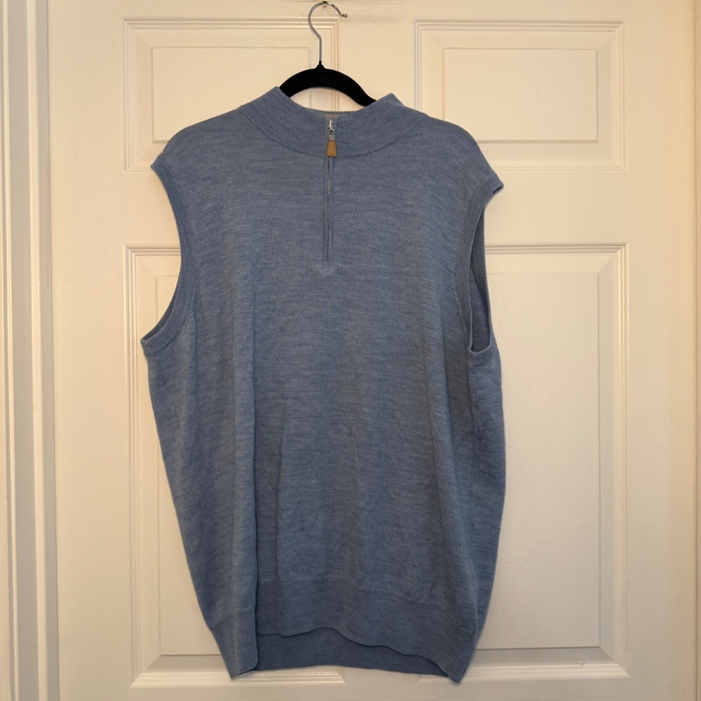 Peter Millar Crown‎ Soft Merino Wool Silk Sweater Vest XL Blue Golf 1/4 Zip